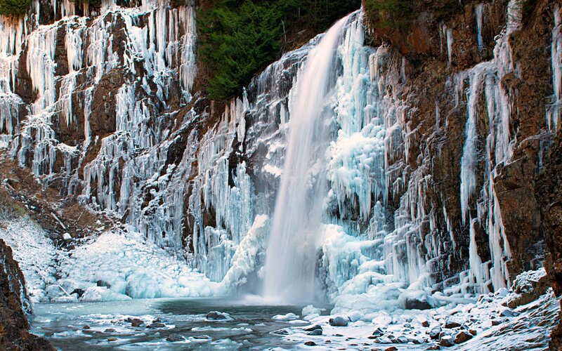 Frozen Waterfall — White, Dramatic, Winter, Photograph, Ice, Rock
