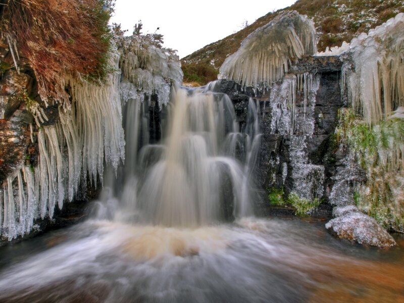 Frozen Waterfall — White, Dramatic, Winter, Photograph, Icicles