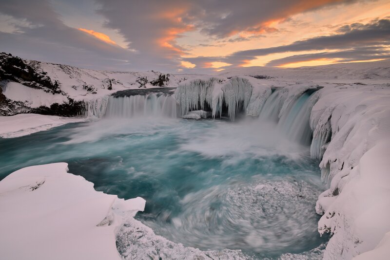 Frozen Waterfall — White, Dramatic, Winter, Photograph, Snow