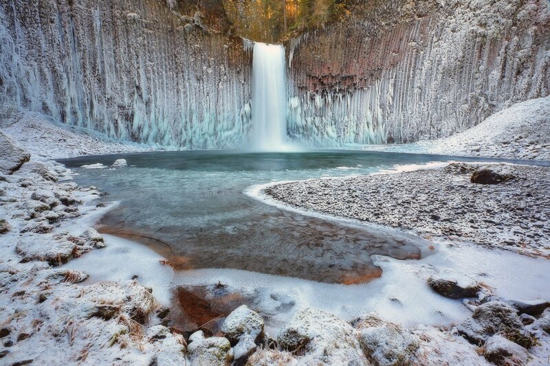 Frozen Waterfall — White, Serene, Winter, Photograph, Ice