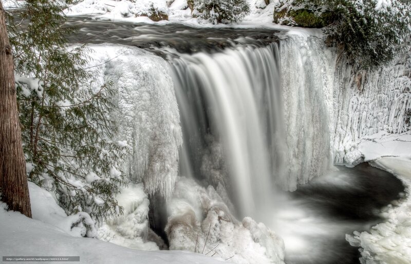 Frozen Waterfall — White, Serene, Winter, Photograph, Snow