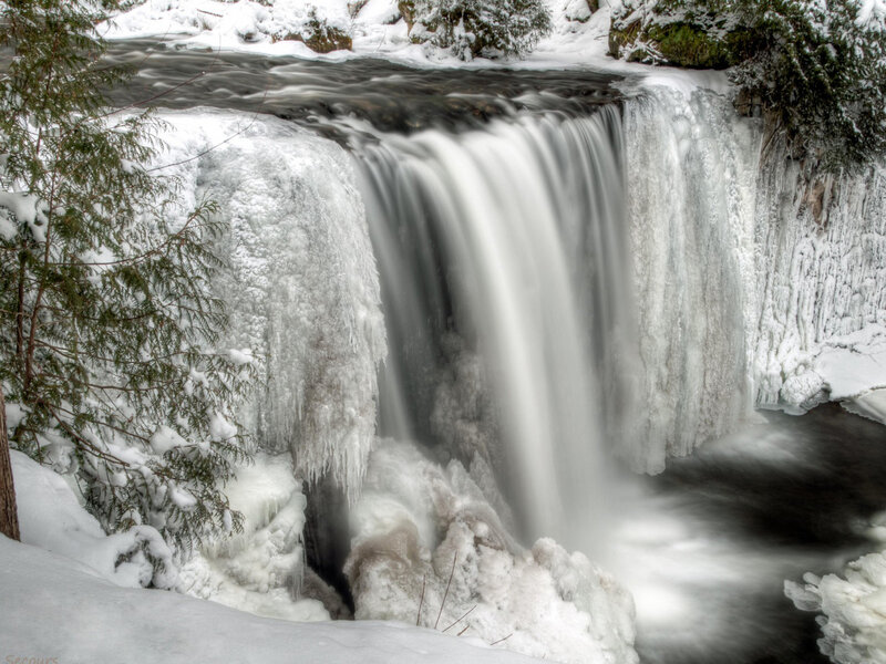 Frozen Waterfall — White, Serene, Winter, Photograph