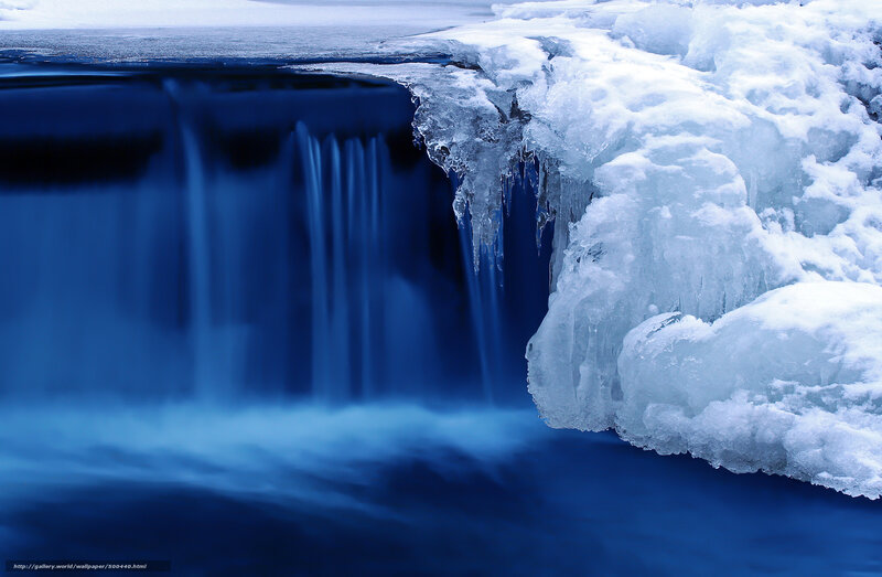 Frozen waterfall with ice formations