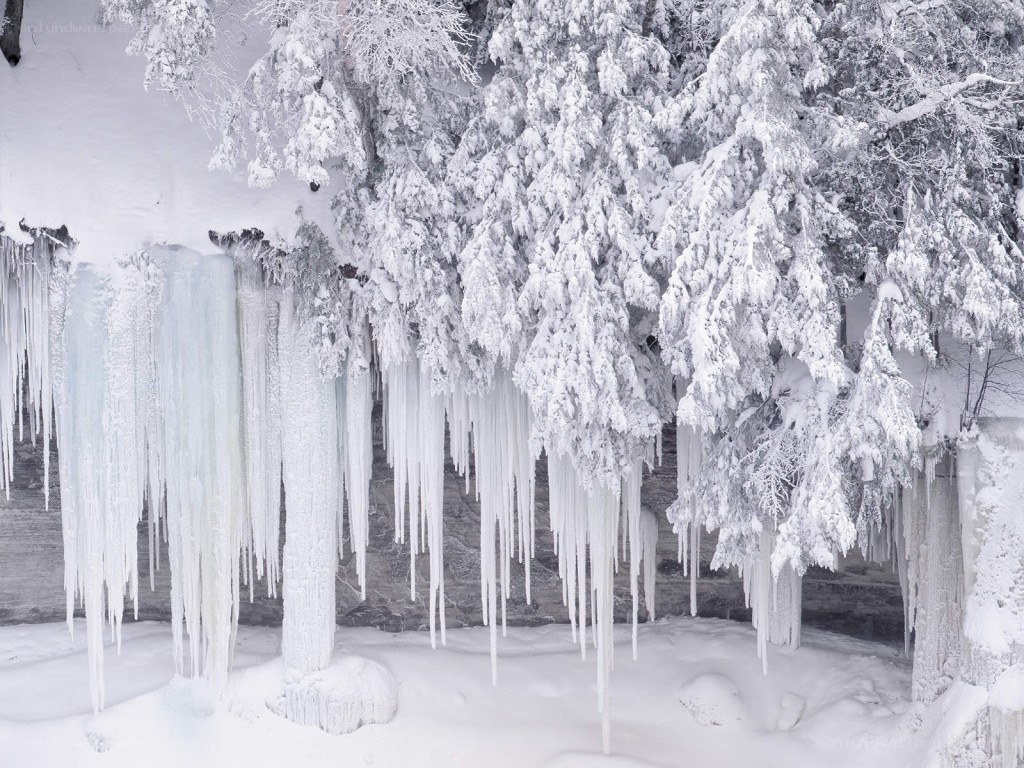 Frozen waterfall with icicles