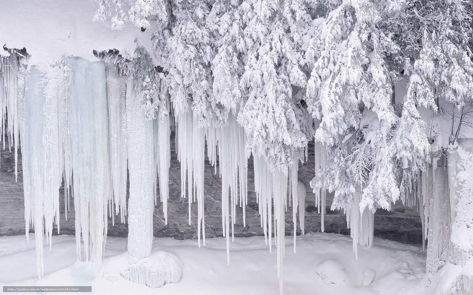 Frozen waterfall with icicles