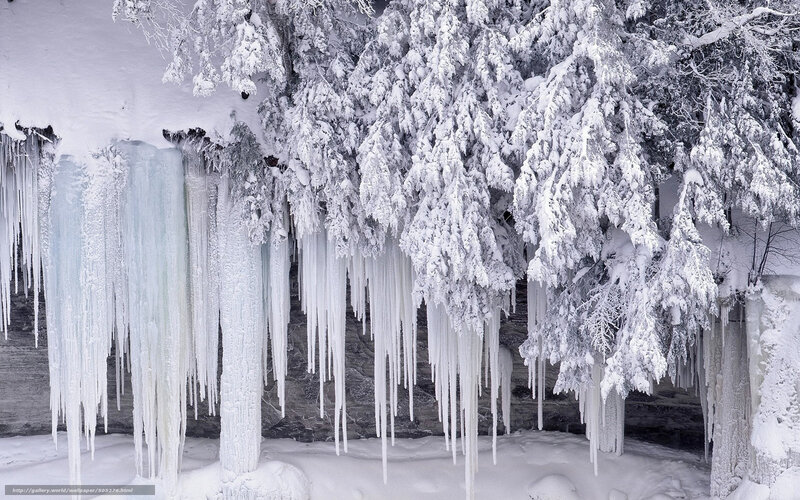 Frozen waterfall with icicles