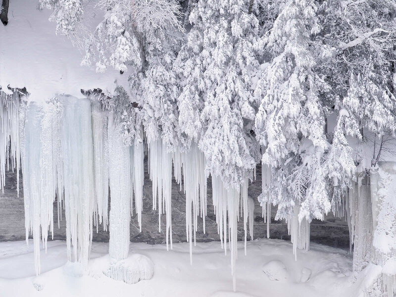 Frozen waterfall with icicles