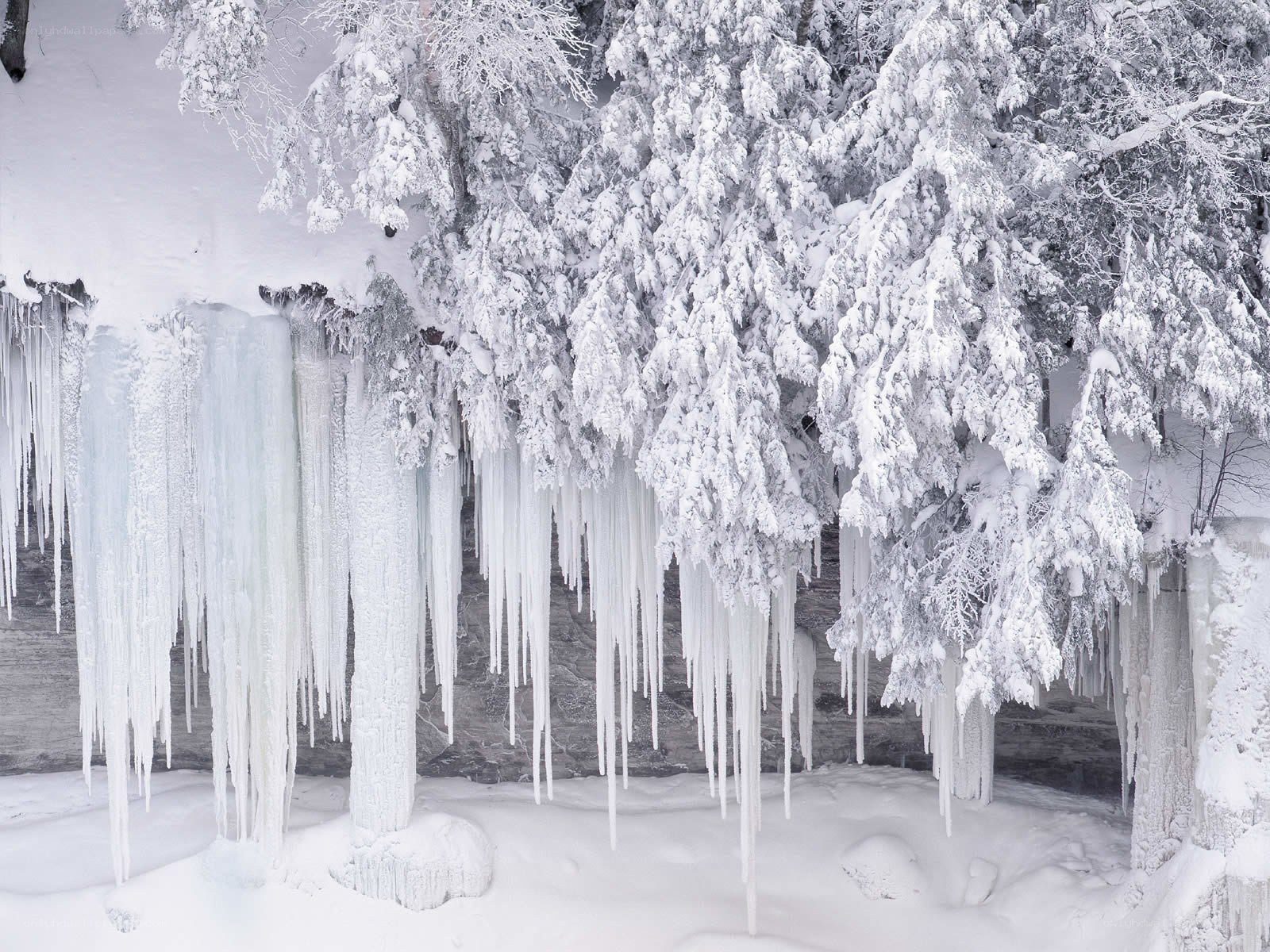 Frozen waterfall with icicles
