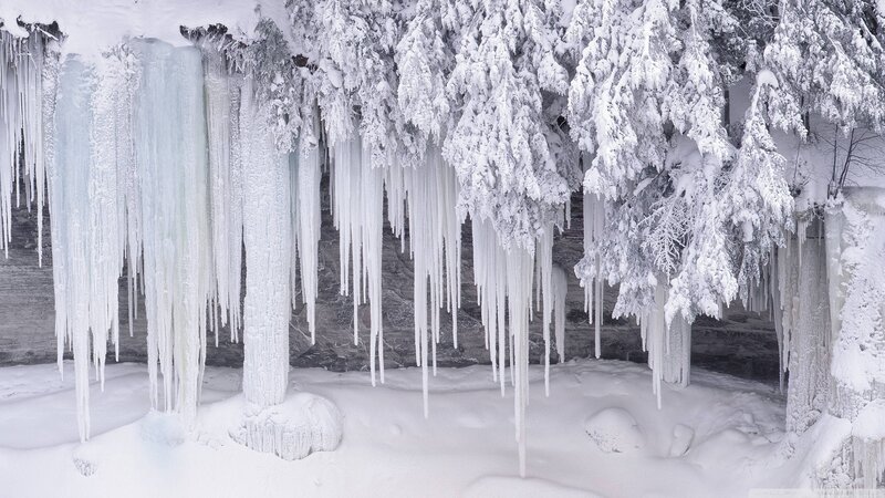 Frozen waterfall with icicles