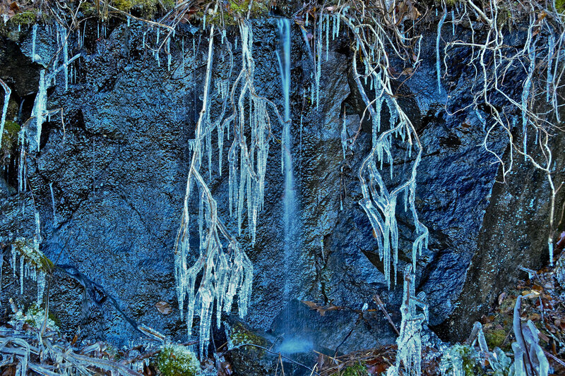 Frozen waterfall with icicles