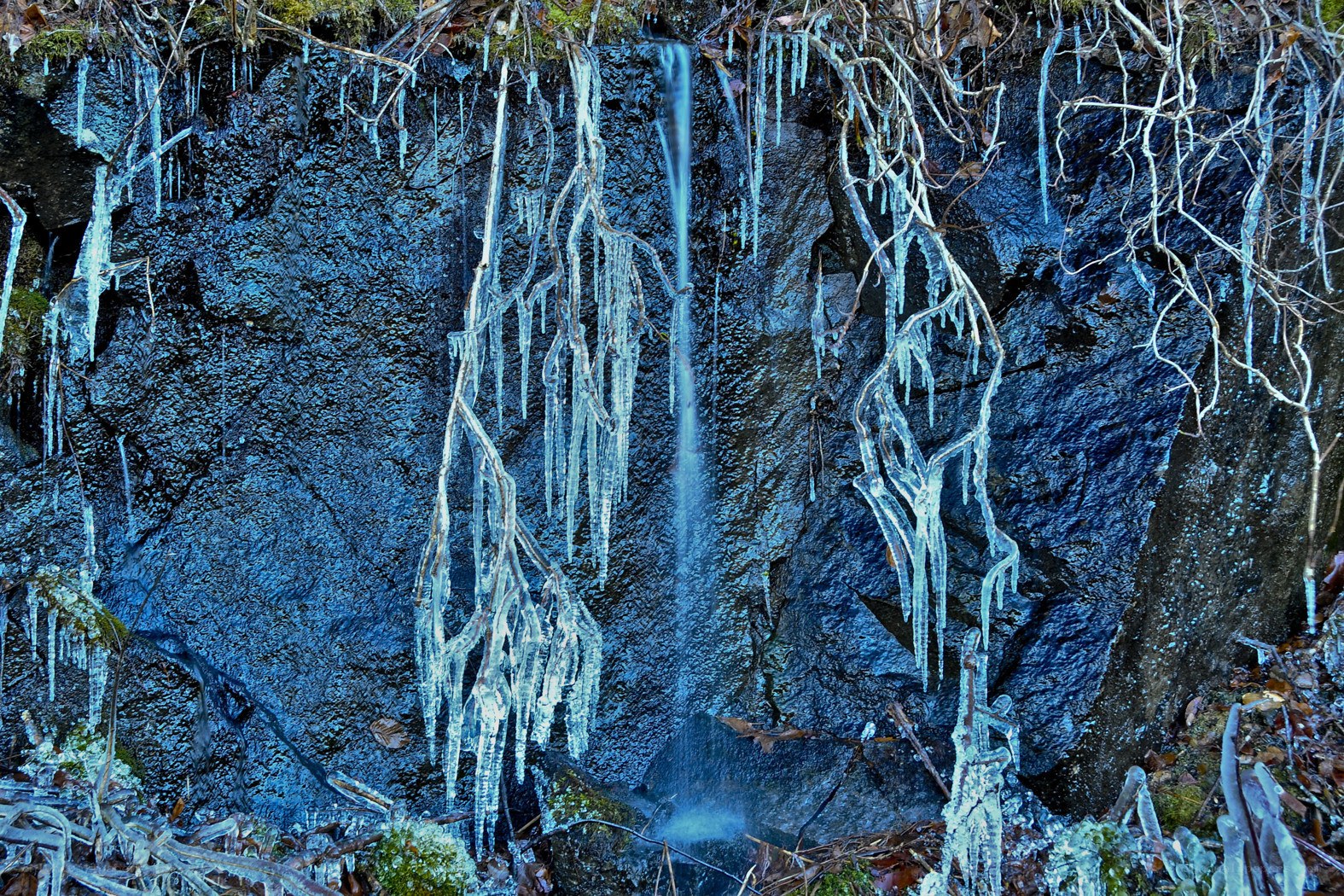 Frozen waterfall with icicles