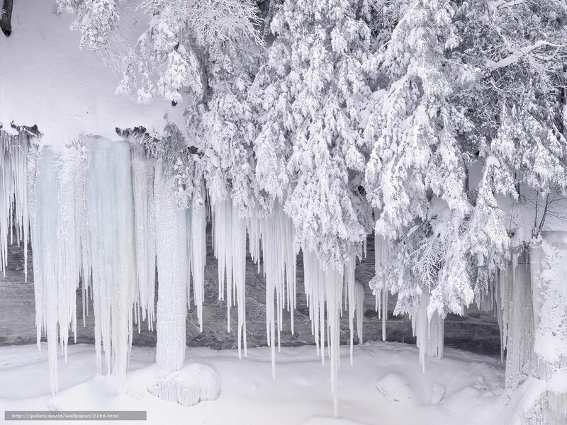 Frozen waterfall with icicles