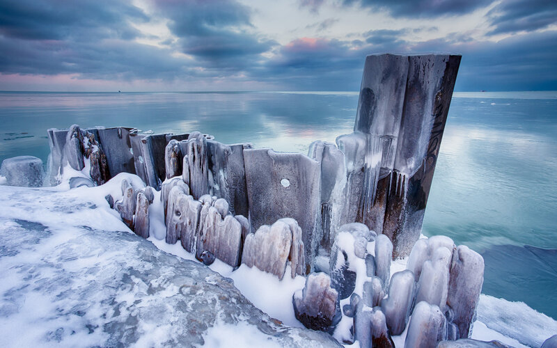 Frozen Wooden Pilings — Blue