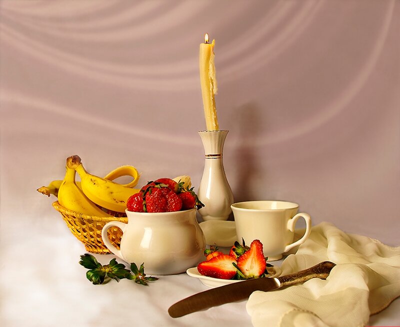 Fruit and Candle on Table
