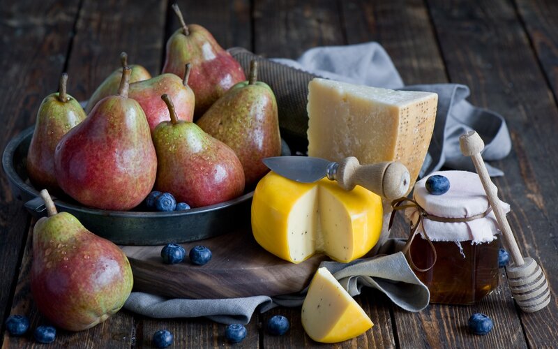 Fruit and Cheese Platter — Brown, Rustic, Photograph