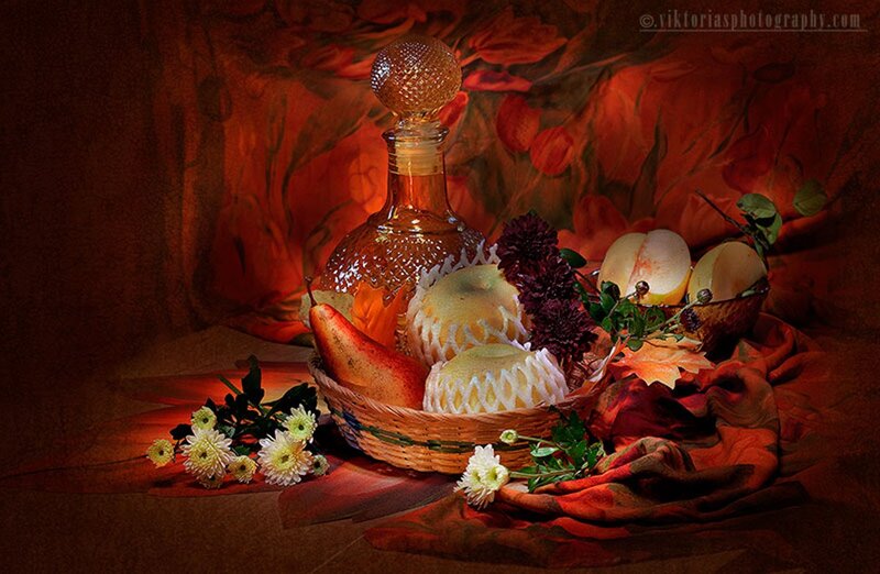 Fruit and Decanter in Basket