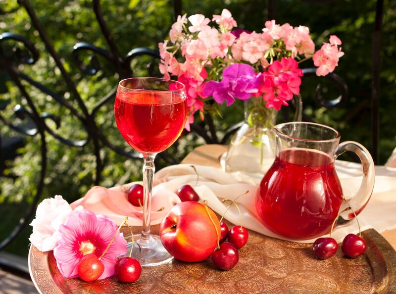 Fruit and Drink on Tray