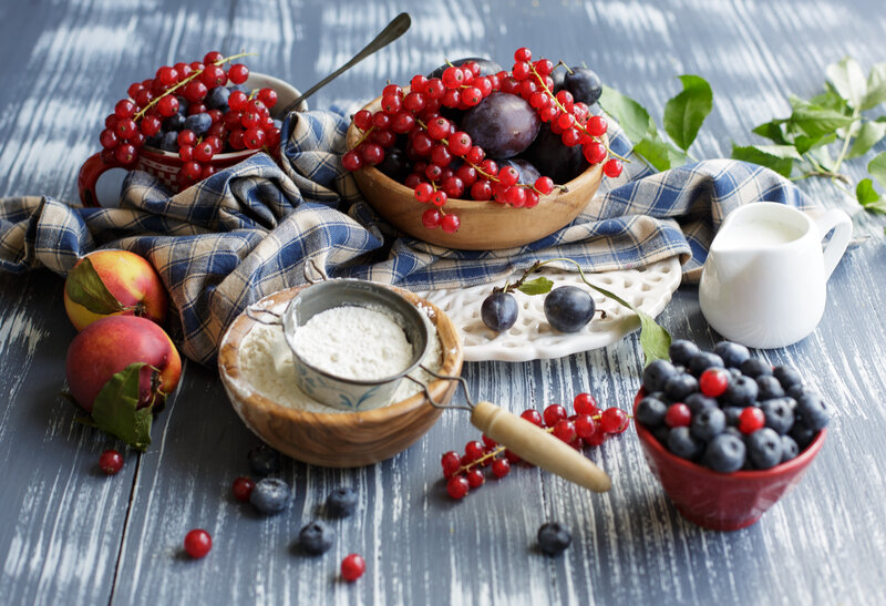 Fruit and Flour on Table