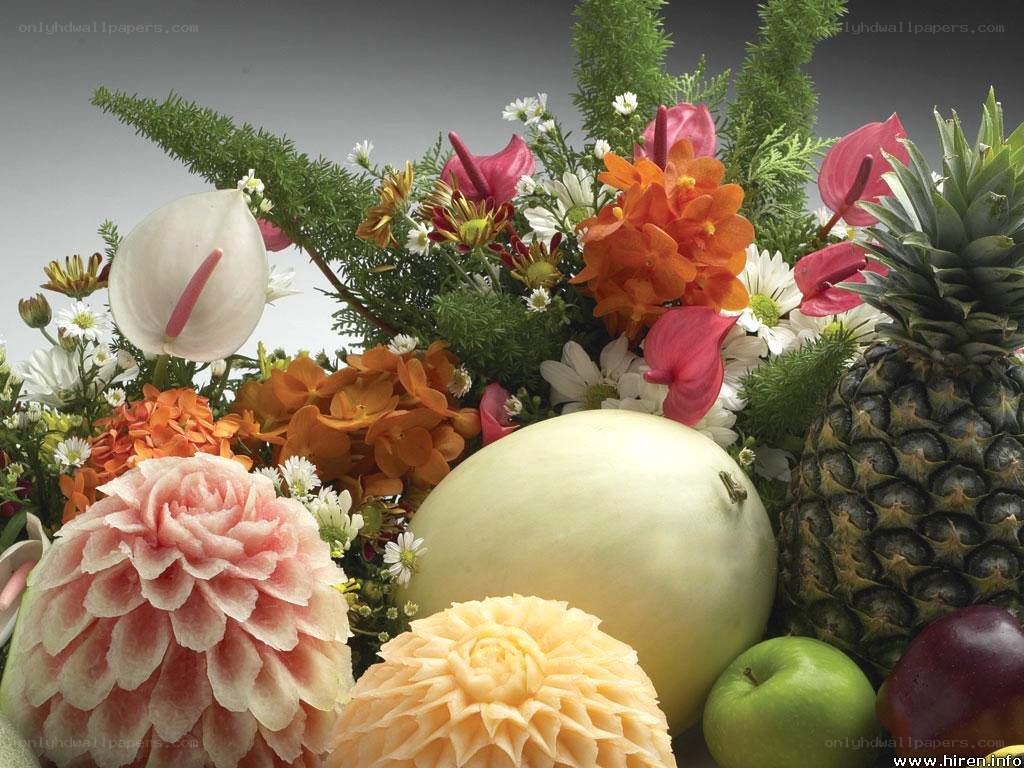 fruit and flower arrangement