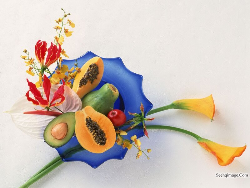Fruit and Flower Arrangement — Blue