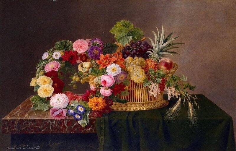 Fruit and Flower Arrangement — Green, Calm
