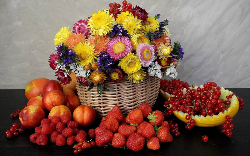 Fruit and Flower Arrangement — Yellow, Abundant