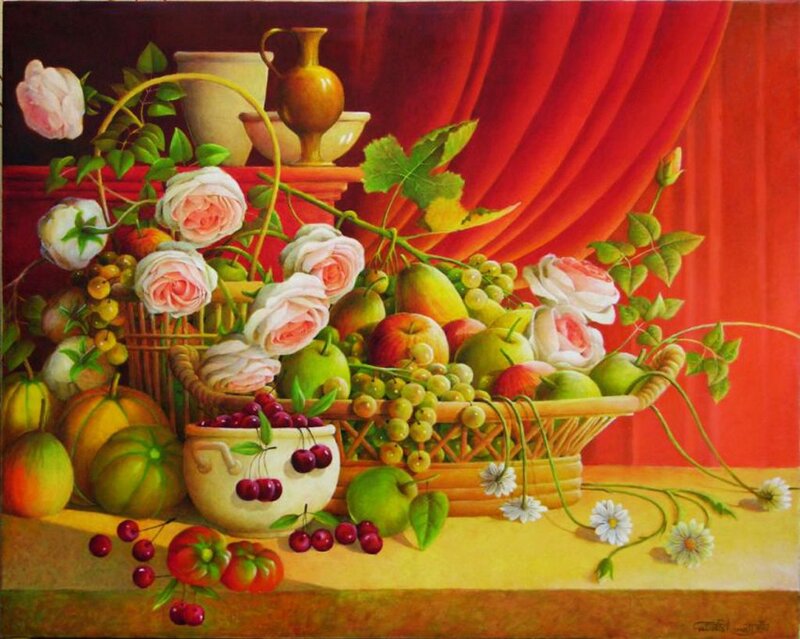 Fruit and Flower Basket — Red, Dramatic