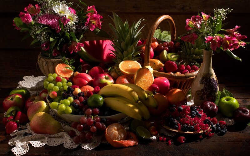 Fruit and flower still life