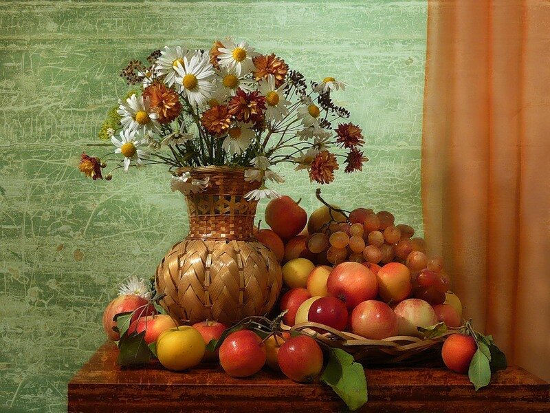 Fruit and Flowers in Basket
