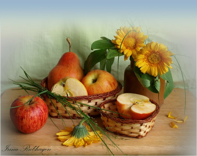 Fruit and Flowers in Baskets — Yellow, Serene