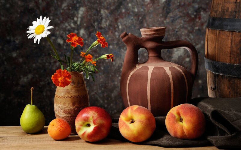Fruit and Flowers in Vase