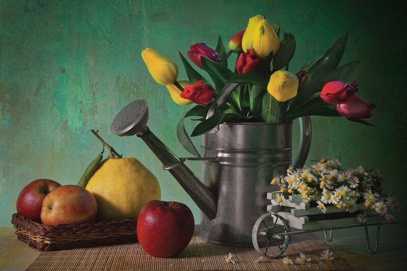 Fruit and Flowers in Watering Can