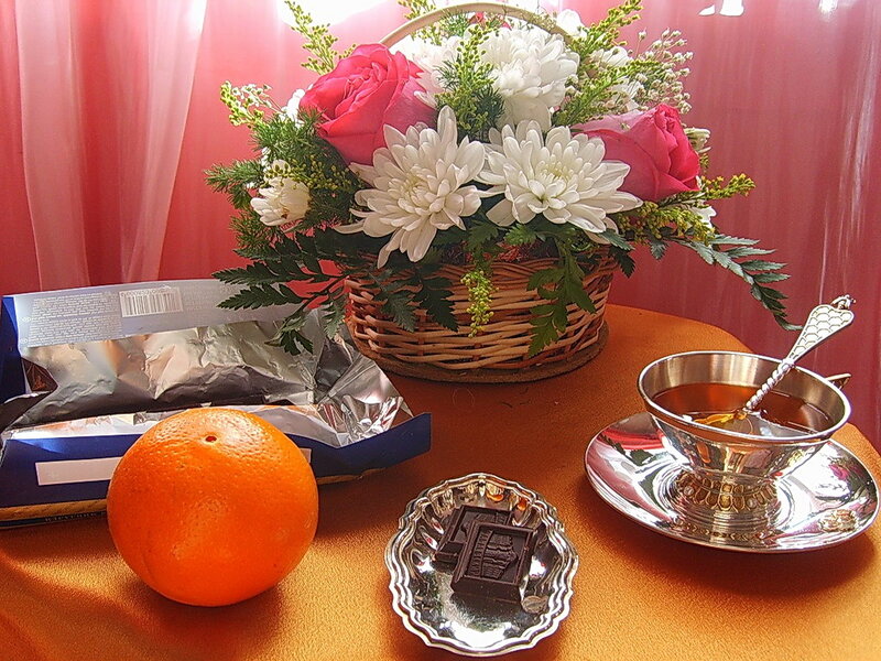Fruit and Flowers on Table — Orange