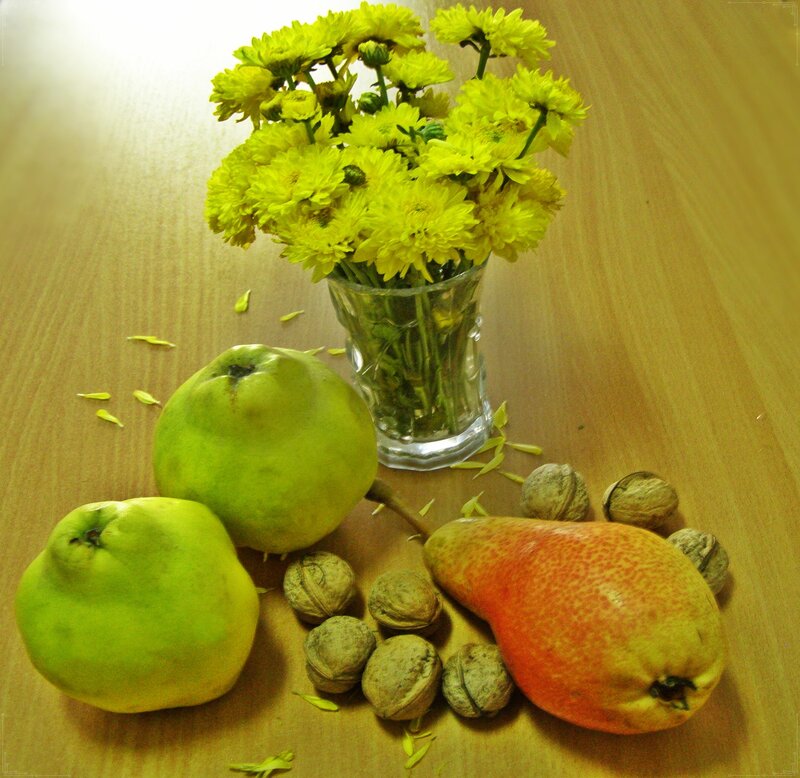 Fruit and Flowers on Table