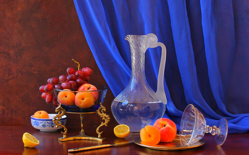 Fruit and Glassware on Table