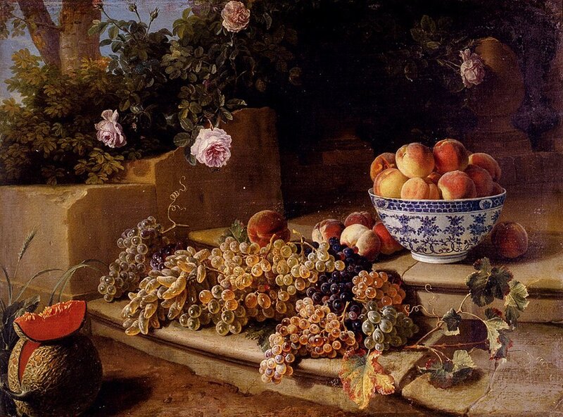 Fruit and Grapes on Stone