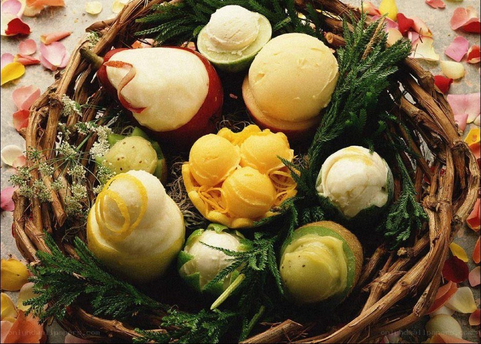 Fruit and ice cream arrangement
