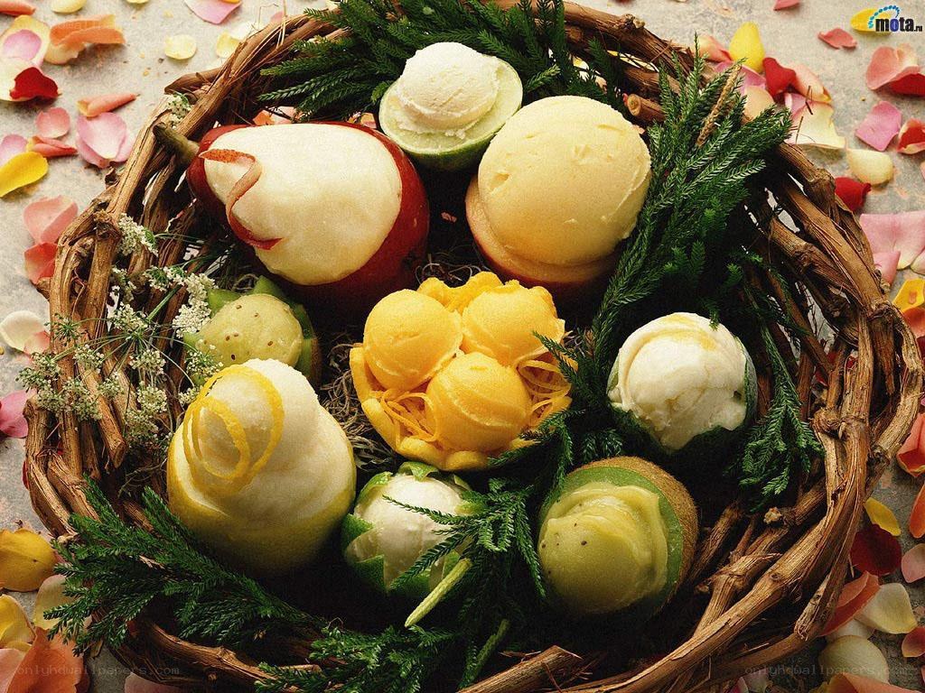 Fruit and ice cream basket