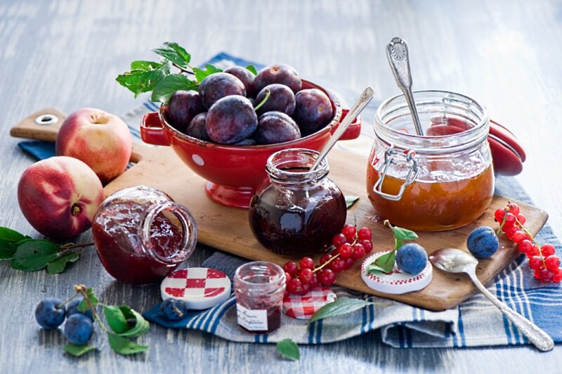 Fruit and Jam on Table
