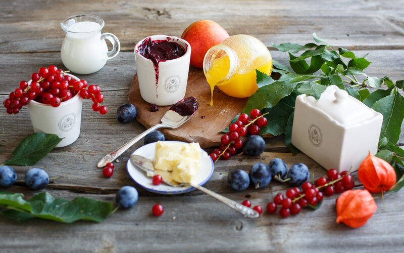 Fruit and Jam on Wood