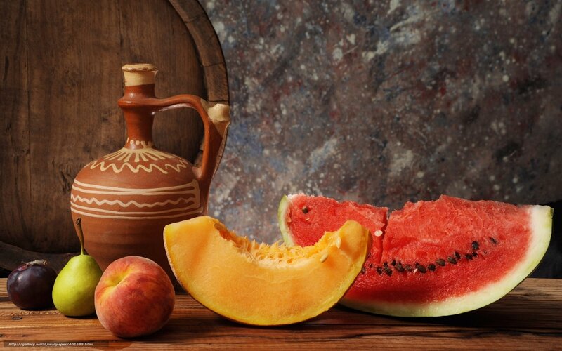 Fruit and Jug on Wood — Brown