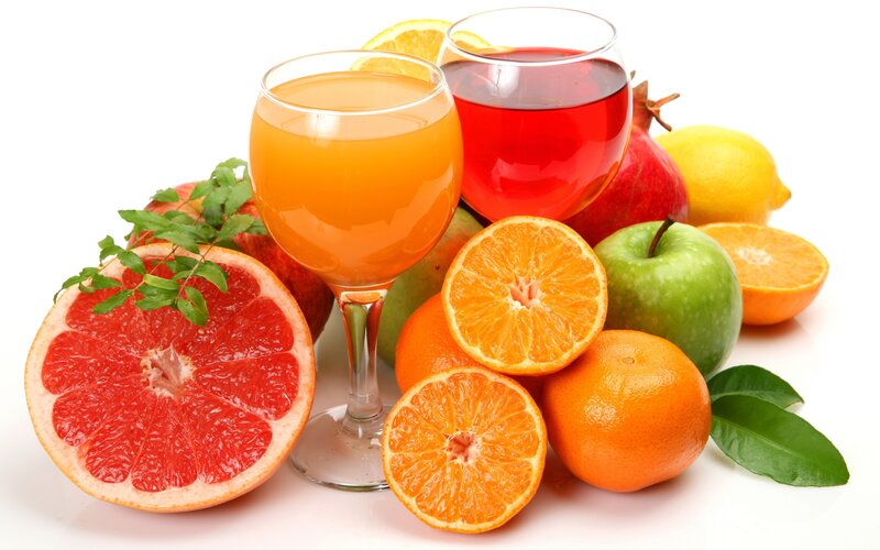 Fruit and Juice Arrangement — White, Fresh