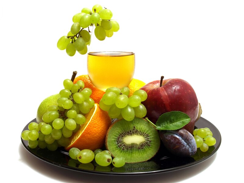 Fruit and Juice on Plate