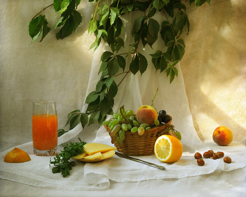 Fruit and Juice Still Life — White