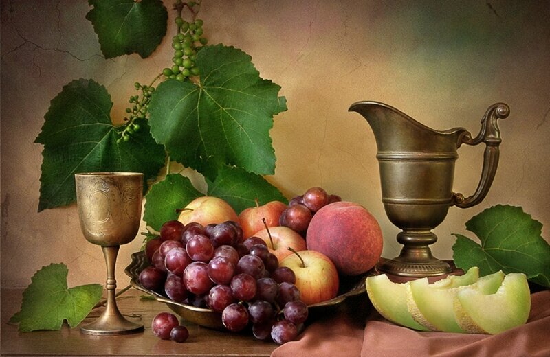 Fruit and Metalware Still Life