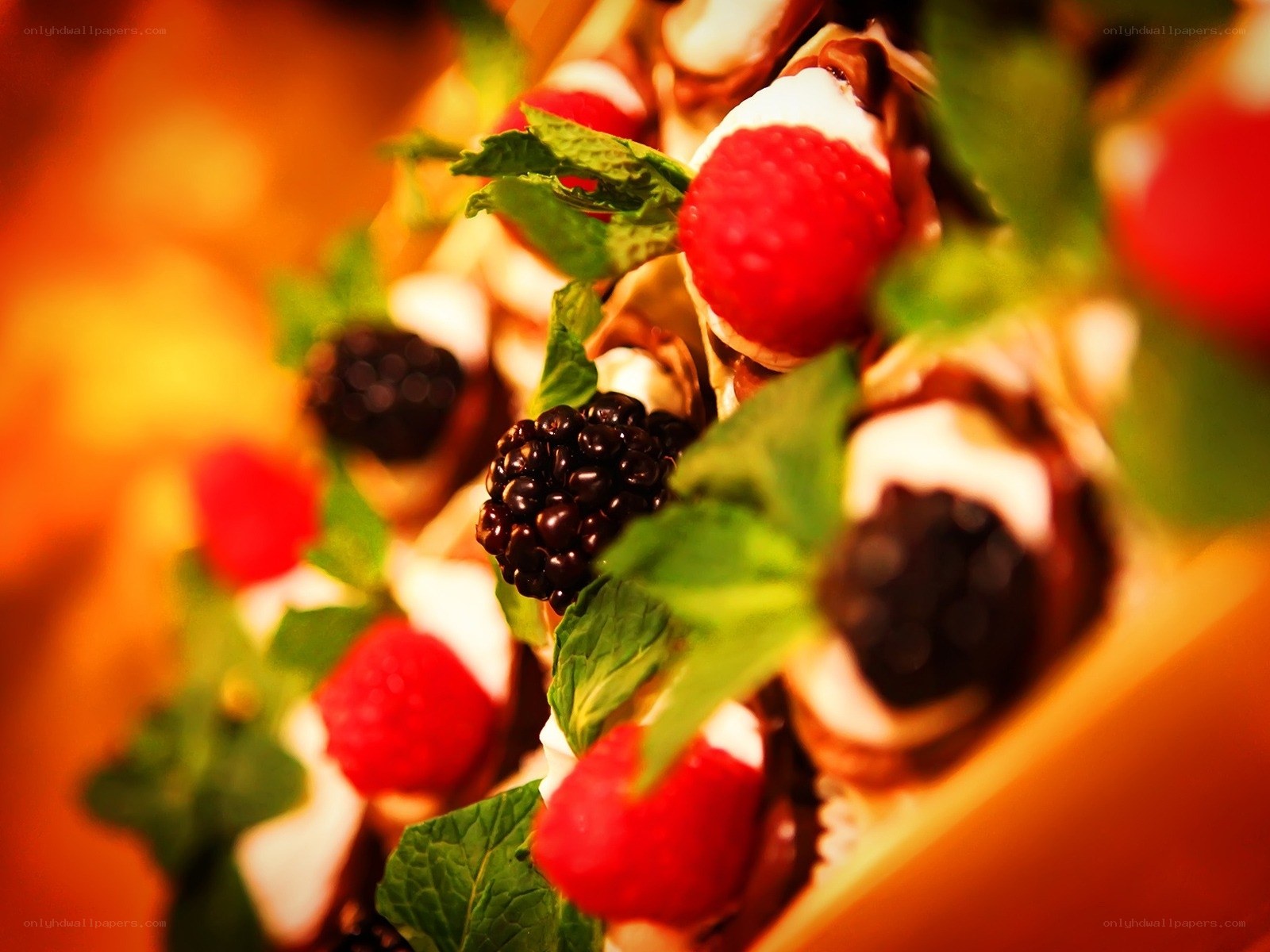 Fruit and mint dessert skewers