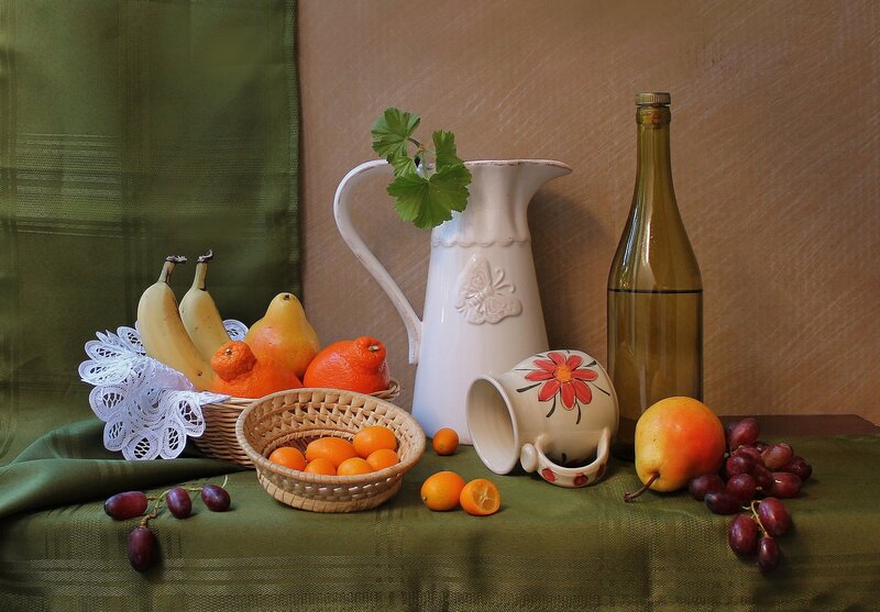 Fruit and Pitcher Still Life — Green, Calm