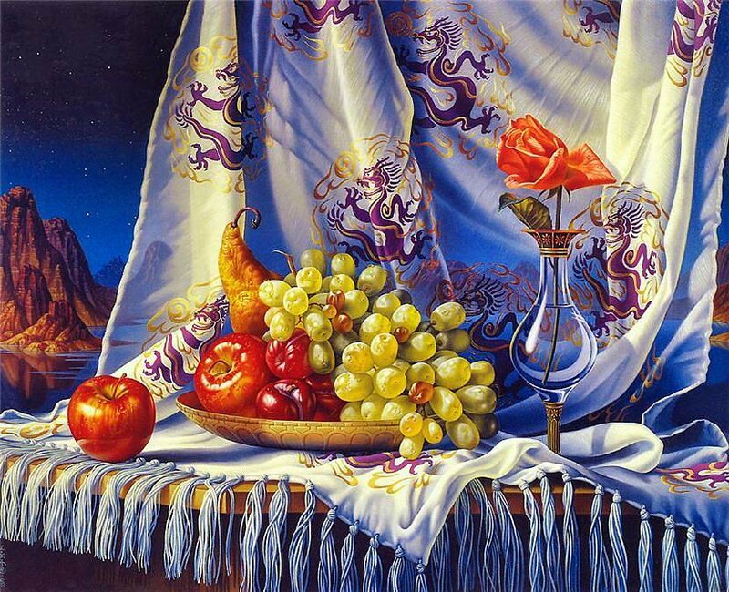 Fruit and Rose on Cloth
