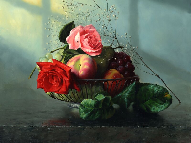 Fruit and Roses in Basket