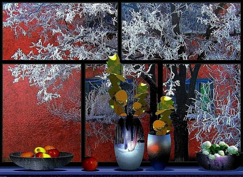 Fruit and Vases on Windowsill